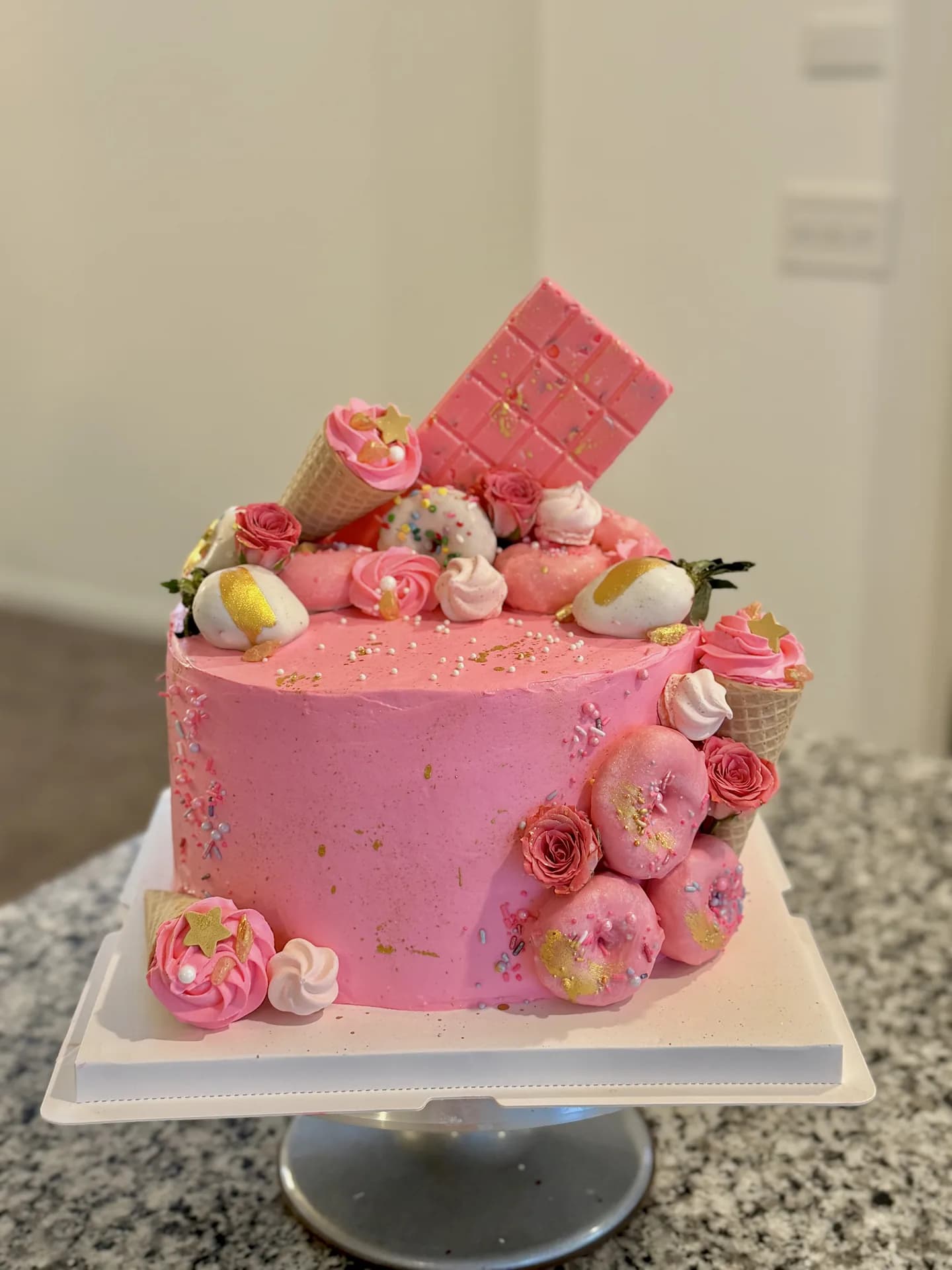 Pink Tiered Roses & Gold